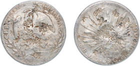 Mexico Federal Republic 1869 Do CP 8 Reales Silver (.903) Durango Mint 26.41g VF Chopmarked KM 377.4