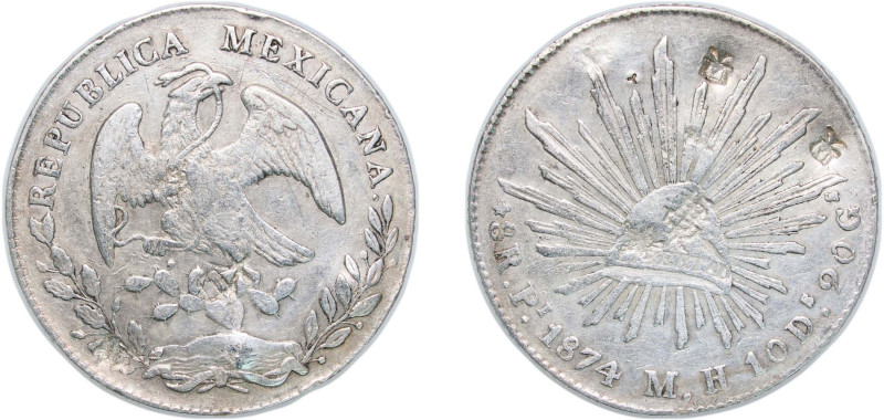 Mexico Federal Republic 1874 Pi MH 8 Reales Silver (.903) San Luis Potosi Mint 2...