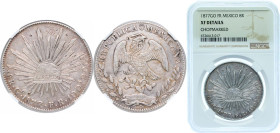 Mexico Federal Republic 1877 Go FR 8 Reales Silver (.903) Guanajuato Mint (2477000) 27.07g NGC XF Chopmarked KM 377.8