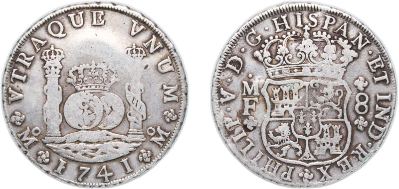 Mexico Spanish colony 1741 Mo MF 8 Reales - Felipe V Silver (.917) Mexico City M...