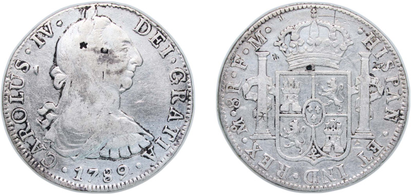 Mexico Spanish colony 1789 Mo FM 8 Reales - Carlos IV (Numeral IV, Carlos III po...