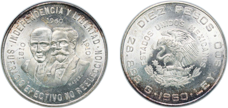 Mexico United Mexican States 1960 Mo 10 Pesos (War of Independence) Silver (.900...