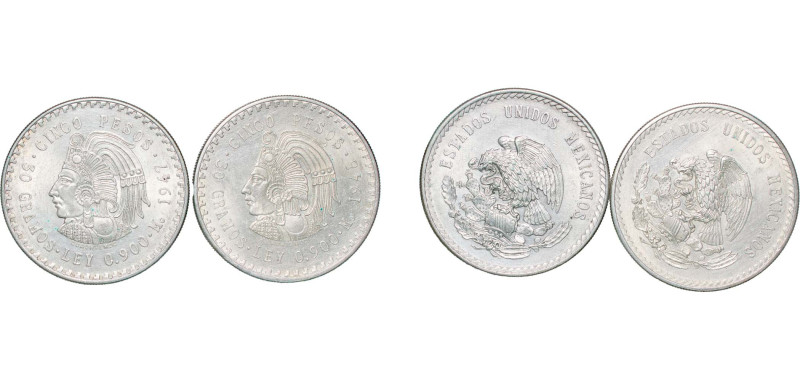 Mexico United Mexican States 1947-1948 Mo 5 Pesos (2 Lots) Silver (.900) Mexico ...