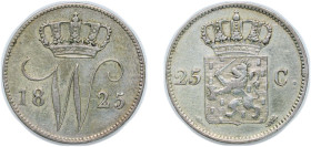 Netherlands Kingdom 1825 25 Cents - Willem I Silver (.569) Utrecht Mint (10311100) 4.18g XF KM 48