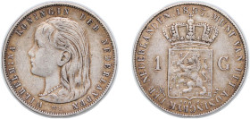 Netherlands Kingdom 1897 1 Gulden - Wilhelmina Silver (.945) Utrecht Mint (2500000) 10g VF KM 117