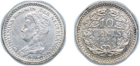Netherlands Kingdom 1910 10 Cents - Wilhelmina Silver (.640) Utrecht Mint (2250000) 1.41g UNC KM 145 Schön 34