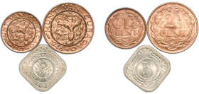Netherlands Kingdom 1943-1948 1, 2½ Cents (Curaçao) & 5 Cents (Netherlands) - Wilhelmina (3 Lots) Copper-Nickel UNC
