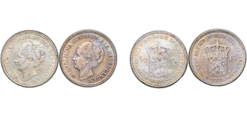 Netherlands Kingdom 1921-1928 ½ Gulden - Wilhelmina (2 Lots) Silver (.720) Utrec...