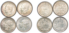 Netherlands Kingdom 1939-1944 25 Cents - Wilhelmina (4 Lots) Silver (.640) UNC KM 164