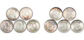 Netherlands Kingdom 1956-1966 1 Gulden - Juliana (5 Lots) Silver (.720) Utrecht Mint UNC KM 184 Schön 68