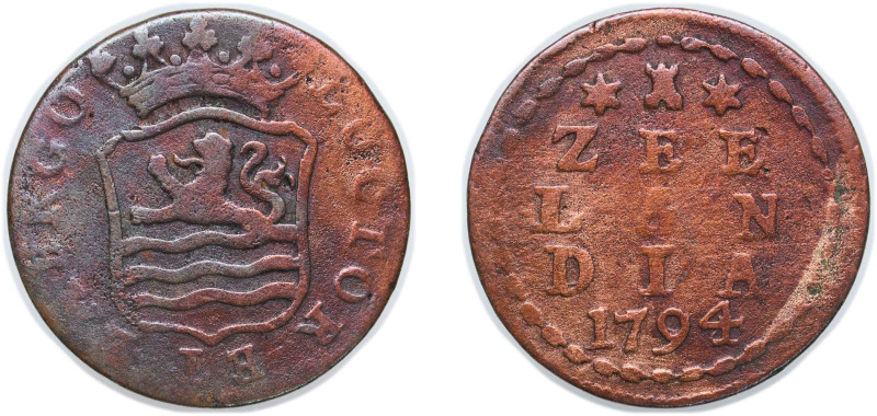 Netherlands Dutch Republic Province of Zeeland 1794 ♜ 1 Duit Copper Middelburg M...