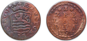 Netherlands Dutch Republic Province of Zeeland 1794 ♜ 1 Duit Copper Middelburg Mint 2.87g VF KM 105