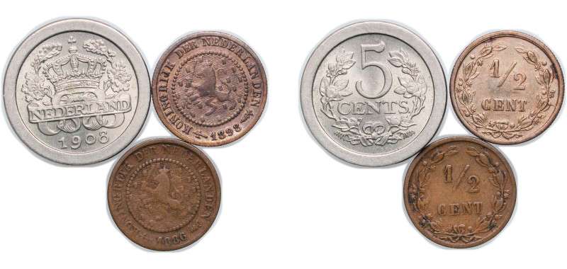 Netherlands Kingdom 1886-1908 Cent (3 Lots) Utrecht Mint UNC