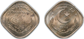 Pakistan Dominion 1951 ½ Anna (Crescent opens to right) Copper-nickel Lahore Mint (75360000) 2.9g UNC KM 2 Schön 2