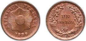 Peru Republic 1939 1 Centavo Bronze (1225000) 4.9g UNC KM 208