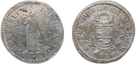 Peru Republic 1826 LIMA JM 2 Reales Silver (.903) Lima Mint 6.62g VF Cleaned KM 141.1