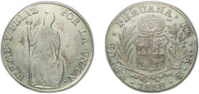 Peru Republic 1836 CUZco B 4 Reales Silver (.667) Cusco Mint 13.99g VF KM 151
