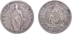 Peru Republic 1840 LIMAE MB 8 Reales Silver (.903) Lima Mint 26.13g VF KM 142