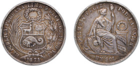 Peru Republic 1871 YJ 1 Sol Silver (.900) Lima Mint 24.91g XF KM 196.3