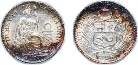 Peru Republic 1895 TF ½ Dinero Silver (.900) (422000) 1.26g UNC KM 206