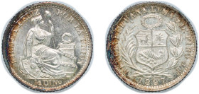 Peru Republic 1897 JF ½ Dinero Silver (.900) (320000) 1.26g UNC KM 206