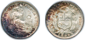 Peru Republic 1899 JF ½ Dinero Silver (.900) (500000) 1.24g UNC KM 206