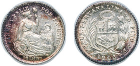 Peru Republic 1903 JF ½ Dinero Silver (.900) (1798000) 1.26g UNC KM 206