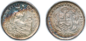 Peru Republic 1905 JF ½ Dinero Silver (.900) (1400000) 1.25g UNC KM 206