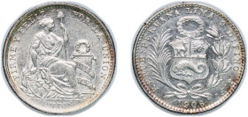 Peru Republic 1906 JF 1 Dinero Silver (.900) (826000) 2.44g AU KM 204
