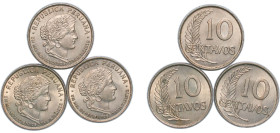 Peru Republic 1937 10 Centavos (3 Lots) Copper-nickel Royal Mint (Tower Hill) (1000000) UNC KM 214 Schön 18
