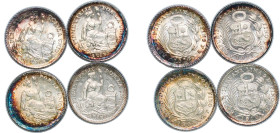 Peru Republic 1903-1910 ½ Dinero (4 Lots) Silver (.900) UNC KM 206