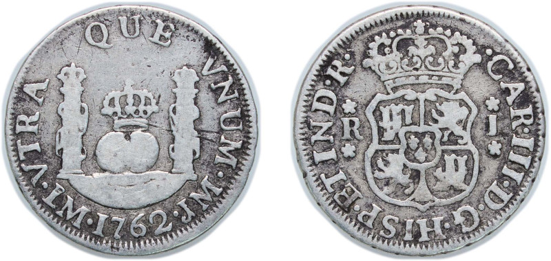 Peru Spanish colony 1762 LIMA JM 1 Real - Carlos III Silver (.917) Lima Mint 3.2...
