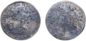Peru Spanish colony 1786 LIMA MI 8 Reales - Carlos III Silver (.896) Lima Mint 26.66g VF Chopmarked KM 78a