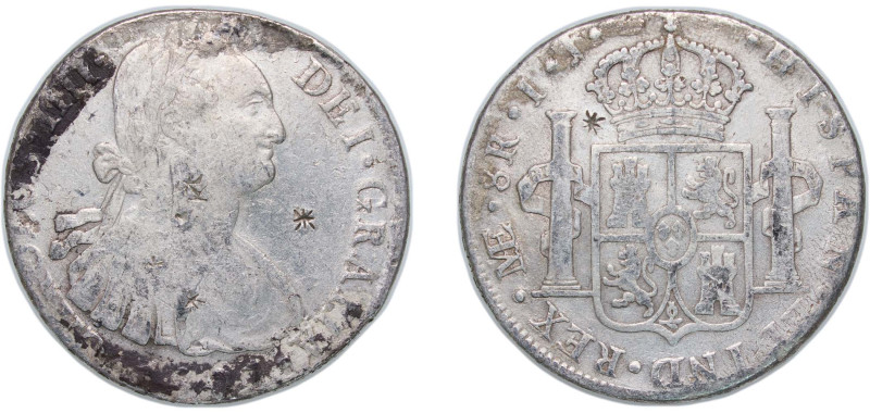 Peru Spanish colony 1801 LIMAE IJ 8 Reales - Carlos IV Silver (.896) Lima Mint (...