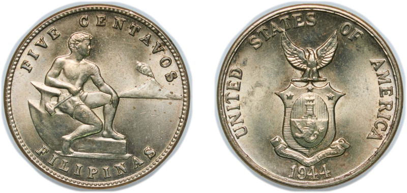 Philippines Commonwealth 1944 5 Centavos Nickel brass Philadelphia Mint (2119800...