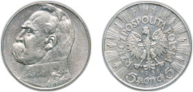 Poland Second Republic 1936 5 Zlotys (Józef Piłsudski) Silver (.750) Warsaw Mint (1000000) 10.99g AU Y 28 Schön 27