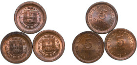 Portugal First Republic 1921 5 Centavos (3 Lots) Bronze Lisbon Mint (5916000) UNC KM 569 Gomes R 05