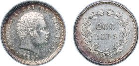 Portugal Kingdom 1891 200 Réis - Carlos I Silver (.9167) Lisbon Mint (2365000) 5g AU KM 534 Gomes C1 08