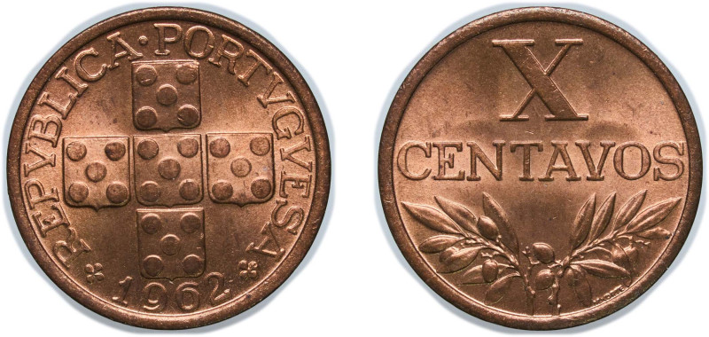 Portugal Second Republic 1962 10 Centavos Bronze Lisbon Mint (14980000) 2.02g UN...