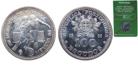 Portugal Third Republic 1986 100 Escudos (World Cup; Silver) Silver (.925) Lisbon Mint (50000) 16.5g UNC KM 637a Gomes R72.2