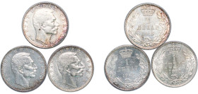 Serbia Kingdom 1912-1915 1 Dinar - Petar I (3 Lots) Silver (.835) AU KM 25