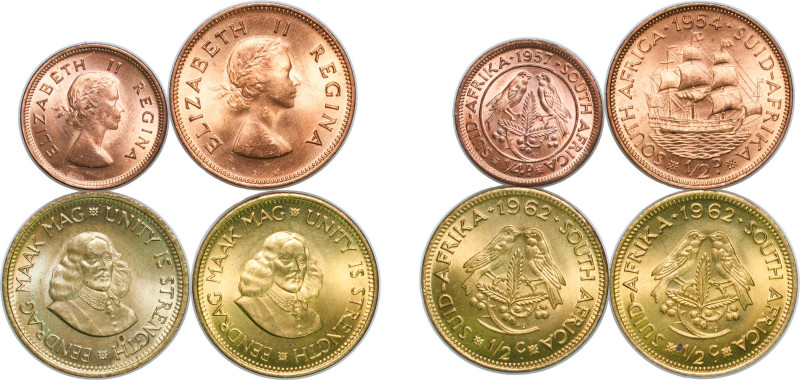 South Africa 1954-1962 ¼, ½ Penny & ½ Cent (4 Lots) Copper Pretoria Mint UNC