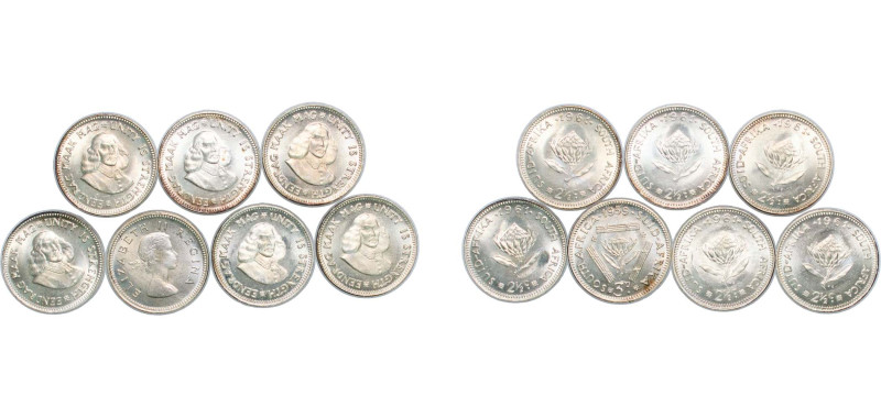 South Africa 1959-1961 3 Pence & 2½ Cents (7 Lots) Silver (.500) Pretoria Mint U...