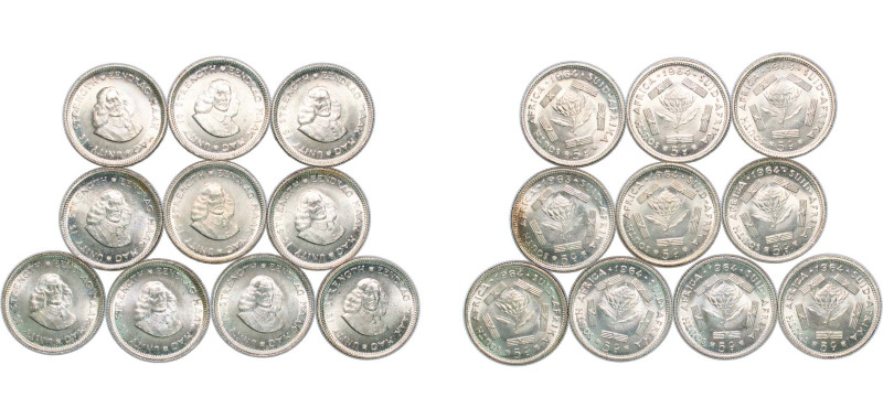 South Africa Republic 1964 5 Cents (10 Lots) Silver (.500) Pretoria Mint (356700...