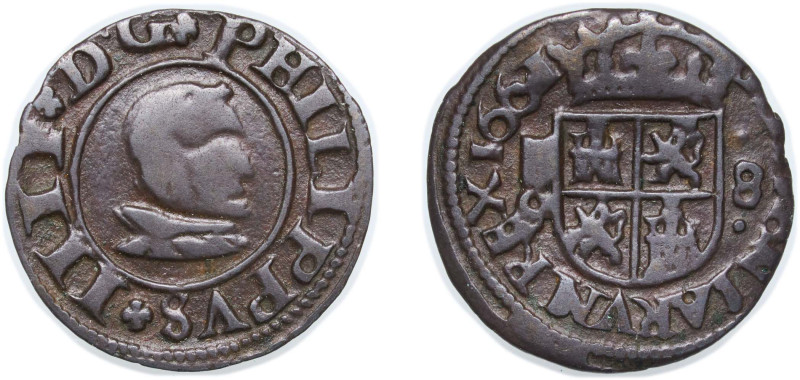 Spain Kingdom 1661 S 8 Maravedis - Felipe IV Billon Segovia Mint 1.62g VF Cal 15...