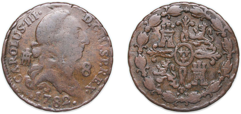 Spain Kingdom 1782 8 Maravedis - Carlos III Copper Segovia Mint 11.33g VF KM 408...