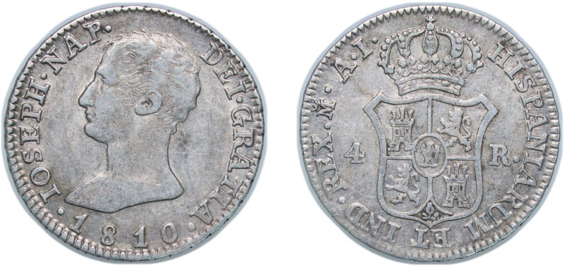 Spain Kingdom 1810 M AI 4 Reales - Jose I Bonaparte Silver (.812) Madrid Mint 5....