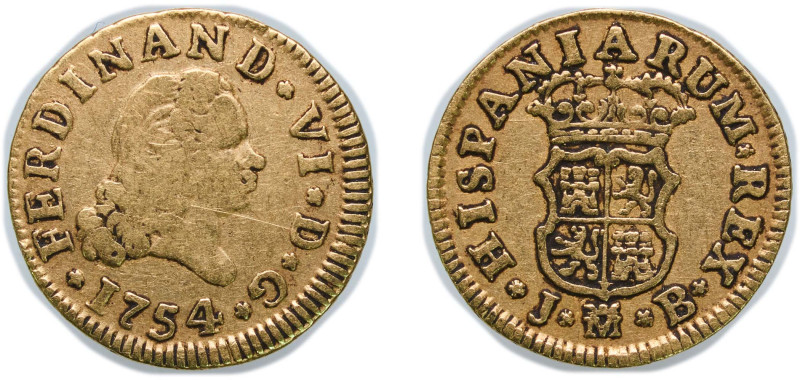 Spain Kingdom 1754 M JB ½ Escudo - Fernando VI (Madrid,2nd type) Gold (.917) Mad...