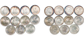 Switzerland Federal State 1921-1963 B ½ Franc (Helvetia standing, 11 Lots) Silver (.835) Bern Mint UNC HMZ 2 1206 Divo/Tob19 307 KM 23 Schön 27 Y 31