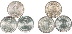 Switzerland Federal State 1944-1964 B 2 Francs (Helvetia standing; 3 Lots) Silver (.835) Bern Mint UNC HMZ 2 1202 Divo/Tob19 304 KM 21 Schön 29 Y 32